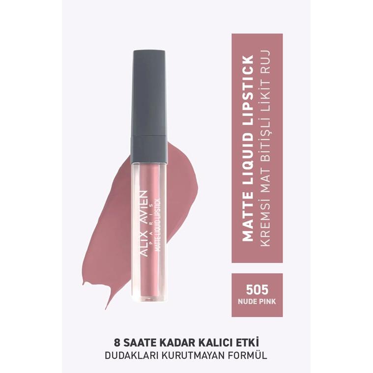 Alix Avien 505 Nude Pink Mat Bitişli Likit Ruj - 8 Saat Kalıcı Etki - Matte Liquid Lipstick
